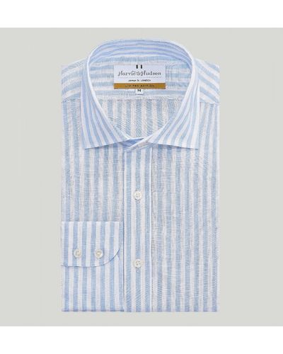 Harvie & Hudson Sky And White Stripe Pure Linen Shirt