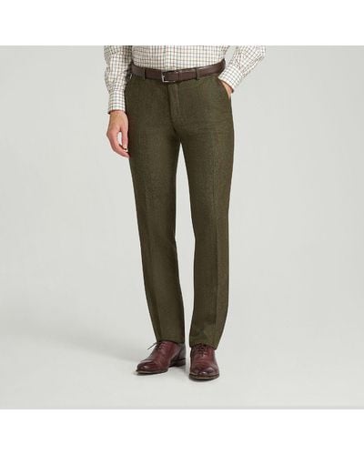 Harvie & Hudson Mid Green Lambswool Check Unfinished Trouser