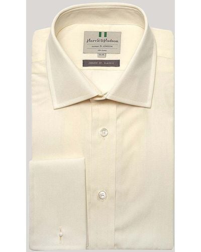 Harvie & Hudson Cream Plain Poplin Double Cuff Shirt - Natural