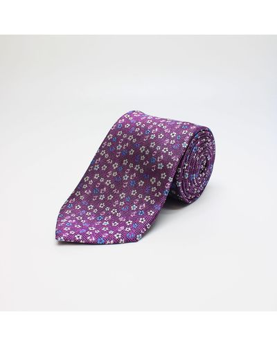 Harvie & Hudson Purple Small Petals Woven Silk Tie