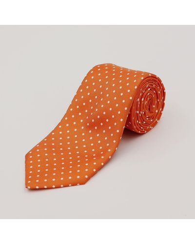 Harvie & Hudson Orange And White Spot Printed Silk Tie