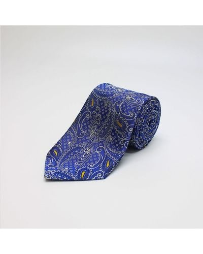 Harvie & Hudson Blue Paisley Woven Silk Tie