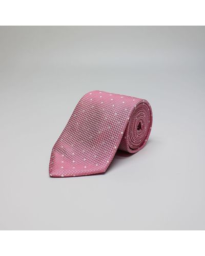 Harvie & Hudson Pink With White Spot Woven Silk Tie