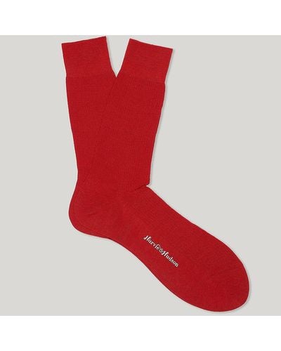 Harvie & Hudson Red Short Merino Wool Socks