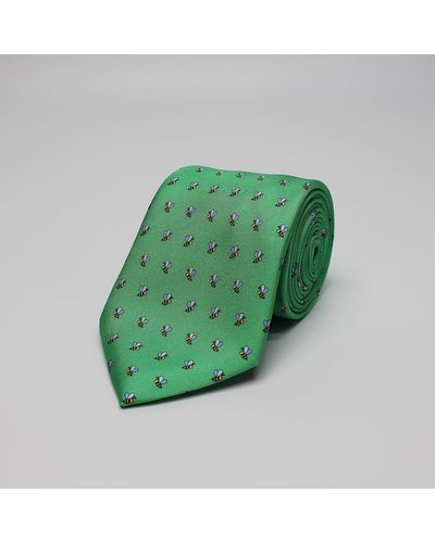 Harvie & Hudson Green Bees Printed Silk Tie