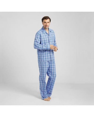 Harvie & Hudson Blue Check Cotton Pyjama