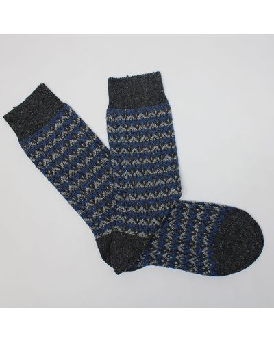 Harvie & Hudson Charcoal Grey Fairisle Socks - Blue