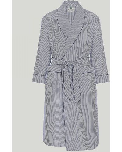 Harvie & Hudson Navy Bengal Stripe Cotton Gown - Grey