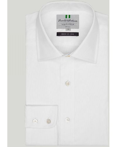 Harvie & Hudson White Royal Oxford Button Cuff Slim Fit Shirt