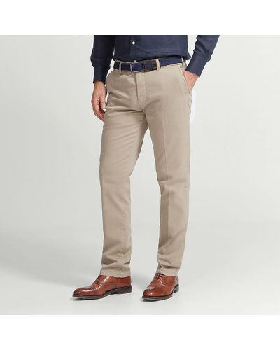 Harvie & Hudson Stone Meyer Cotton Tailored Trouser - Natural