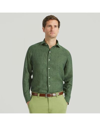 Harvie & Hudson Dark Green Pure Linen Shirt