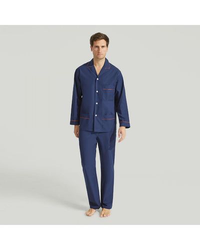 Harvie & Hudson Plain Navy Cotton Pyjama - Blue