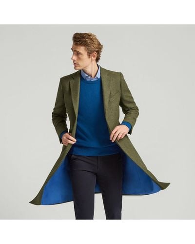 Harvie & Hudson Dark Green Long Wool Coat - Blue