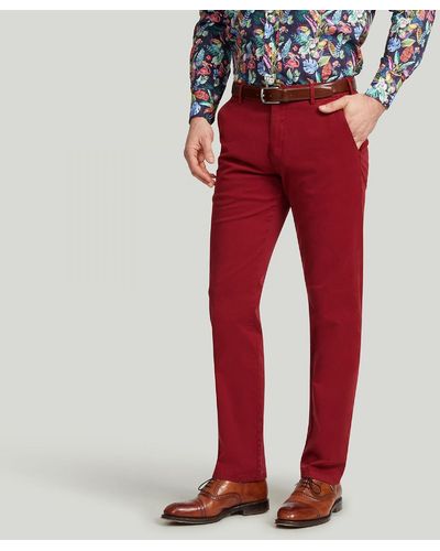 Harvie & Hudson Red Roma Meyer Cotton Classic Trouser