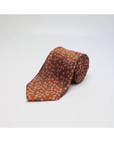 Harvie & Hudson Orange Small Petals Woven Silk Tie - Brown