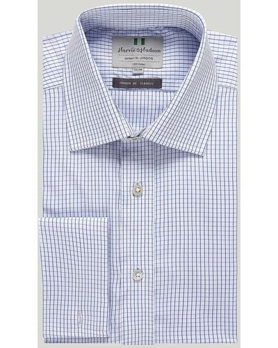 Harvie & Hudson Blue Graph Check Double Cuff Classic Shirt