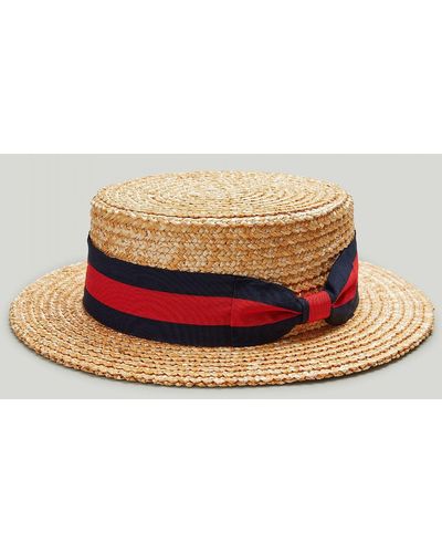 Harvie & Hudson Straw Boater Striped Hat - Natural