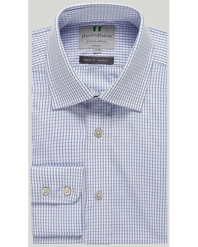 Harvie & Hudson Blue Graph Check Button Cuff Classic Shirt