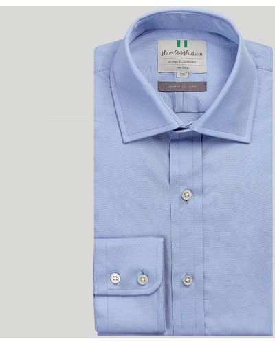 Harvie & Hudson Azure Blue Poplin Button Cuff Slim Fit Shirt