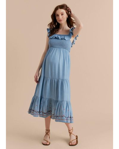 HATCH Ruffle Smocked Midi Dress - Blue