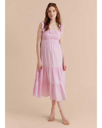 HATCH Ruffle Smocked Midi Dress - Pink