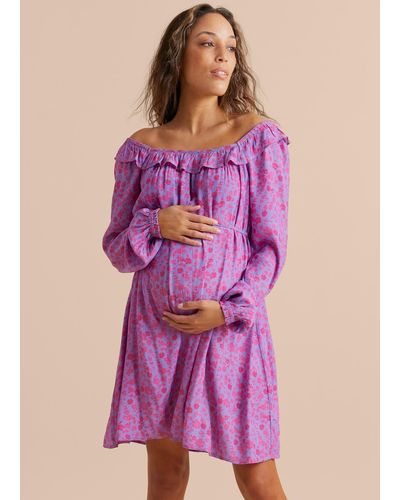 HATCH Boho Ruffle Mini Dress - Purple