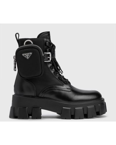 Prada Monolith 55 Leather & Nylon Lug-sole Combat Boots - Black