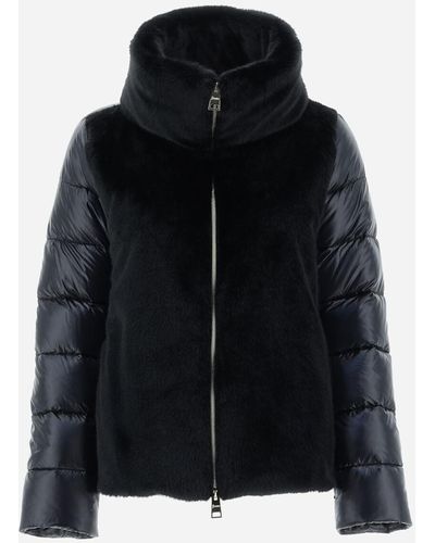 Herno Bomber Jacket In Nylon Ultralight And Lady Faux Fur - Black