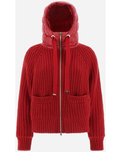Herno Bomber Jacket In Infinity Brioche Knit And Nylon Ultralight - Red