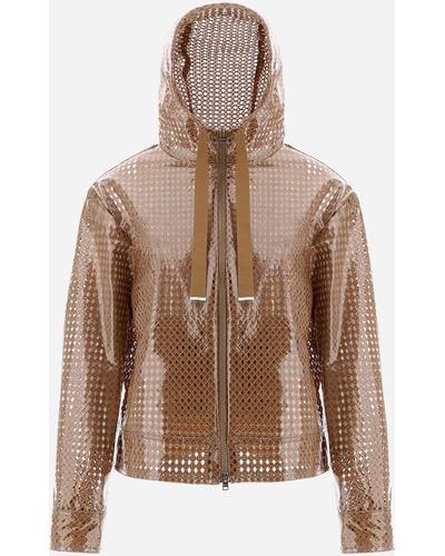 Herno Coated Lace And Grosgrain A-line Jacket - Brown