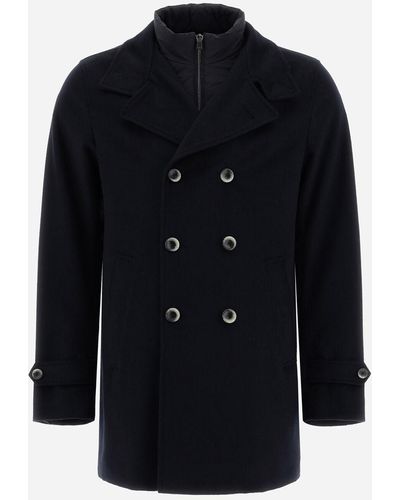 Herno New Wool Cashmere And Nuage Peacoat - Blue