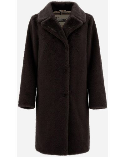 Herno Coat In Soft Faux Fur - Black