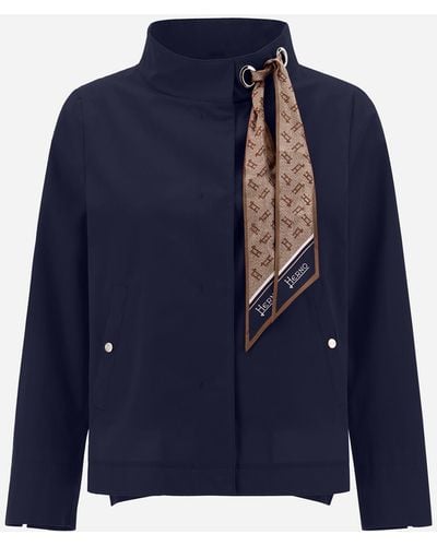Herno Light Cotton Canvas Jacket With Scarf - Blue