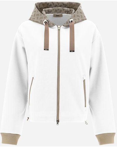Herno Hooded Cardigan In Double Sweater & Monogram - White