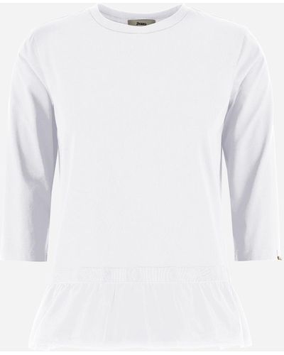 Herno Chic Cotton Jersey And New Techno Taffetà Long-sleeved T-shirt - White