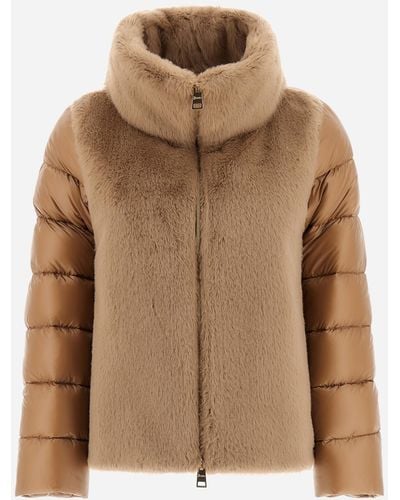 Herno Bomber Jacket In Nylon Ultralight And Lady Faux Fur - Brown