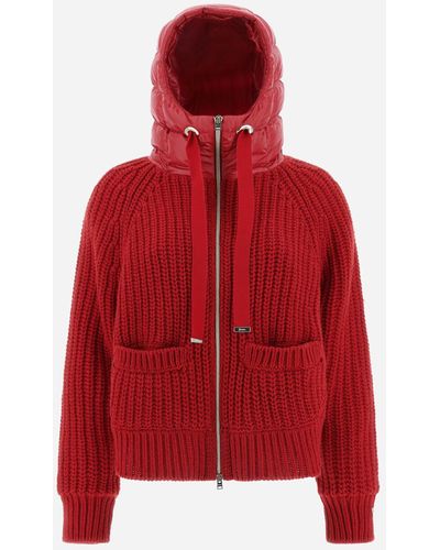 Herno Bomber Jacket In Infinity Brioche Knit And Nylon Ultralight - Red