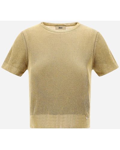 Herno Viscose Lurex Rib Sweater - Natural