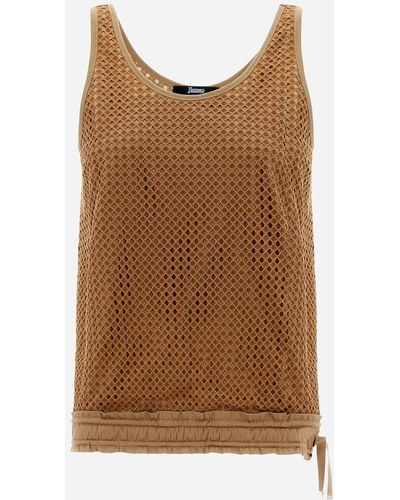 Herno TOP IN SUPERFINE COTTON JERSEY E SPRING LACE - Marrone