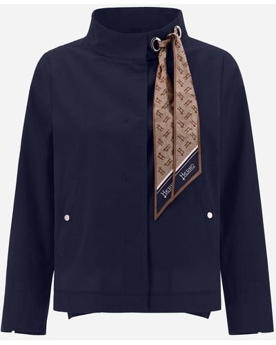 Herno Light Cotton Canvas Jacket With Scarf - Blue