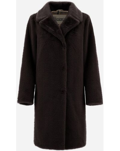 Herno Coat In Soft Faux Fur - Black