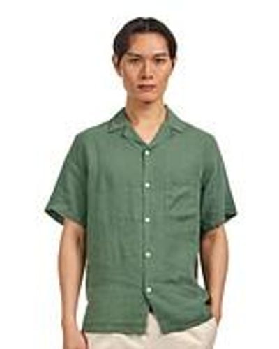 Portuguese Flannel Linen Camp Collar Shirt - Grün