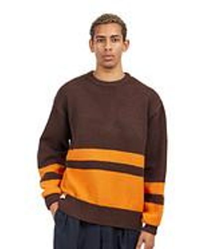 Beams Plus Crew 5G Stripe Sweater - Orange