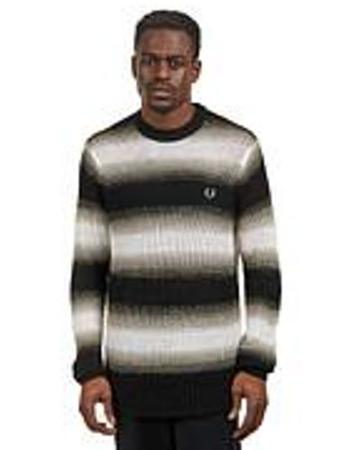 Fred Perry Striped Open Knit Jumper - Grau
