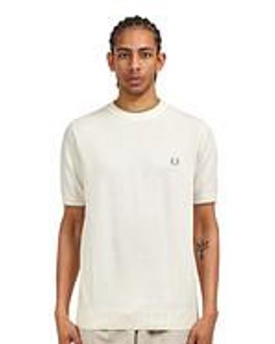 Fred Perry Texture Front Knitted T-Shirt - Weiß