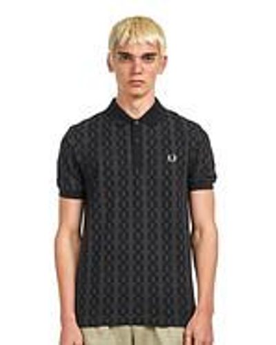 Fred Perry Cable Print FP Polo Shirt - Schwarz
