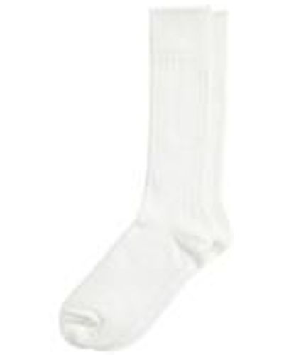 RoToTo Linen Cotton Ribbed Crew Socks - Weiß
