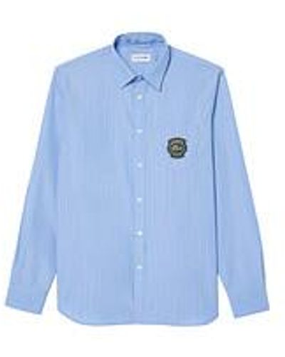 Lacoste Striped Button Collar Badge Shirt - Blau