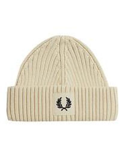 Fred Perry Patch Brand Chunky Rib Beanie - Natur