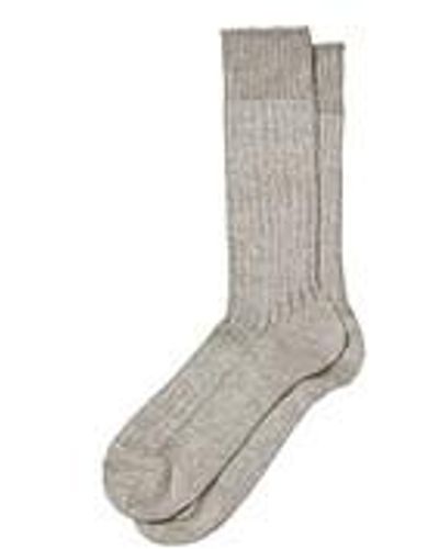 RoToTo Linen Cotton Ribbed Crew Socks - Grau